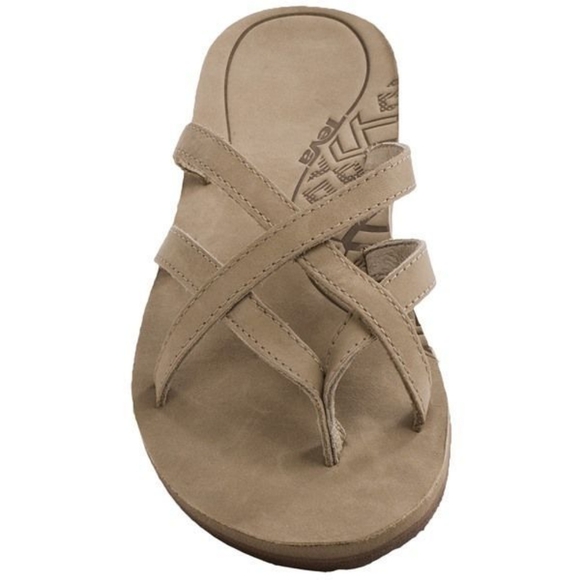 Teva Olowahu Strappy Thong Sandals Women Tan Size 10 Leather Flip Flops - Picture 1 of 7